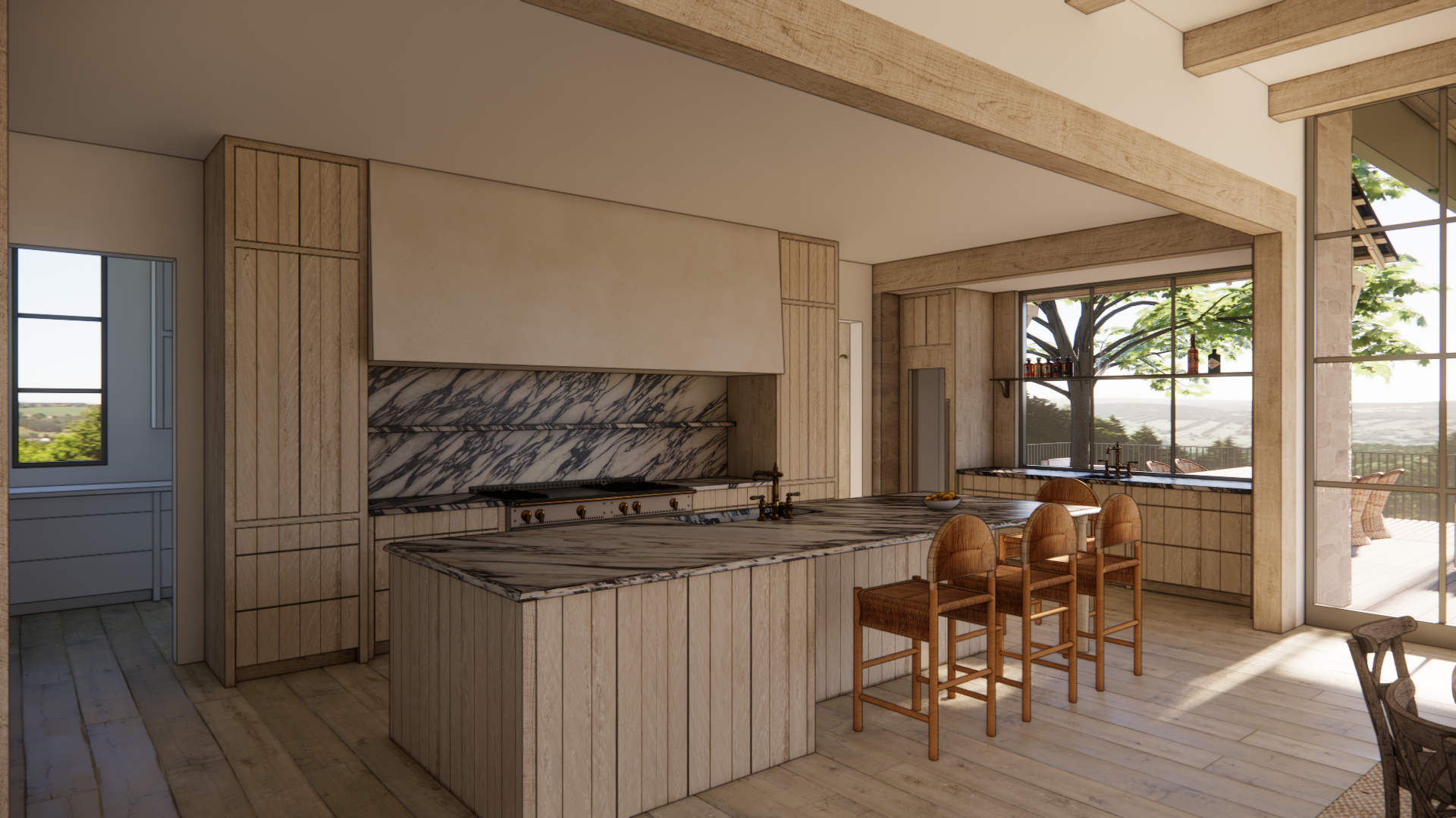 White oak kitchen and stone island design